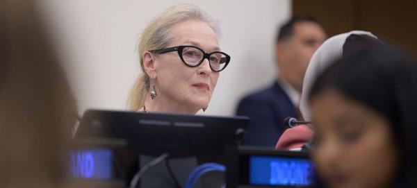 American actor and activist, Meryl Streep, participates in a meeting on the Inclusion of Women in the Future of Afghanistan at UN Headquarters in New York.